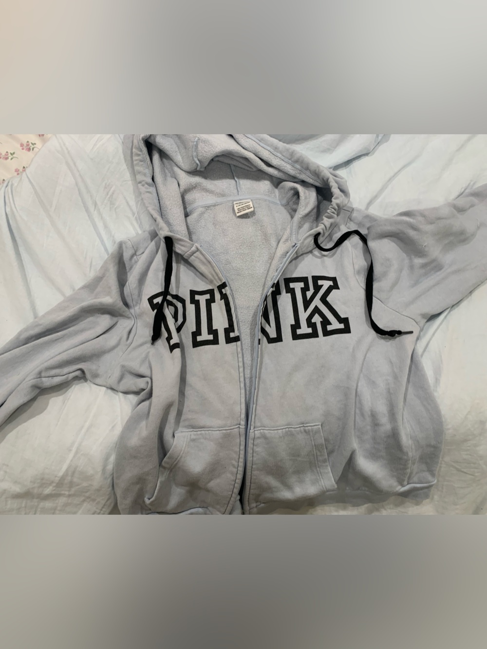 PINK Victoria's Secret Light Gray Zip-Up Hoodie with Black Logo